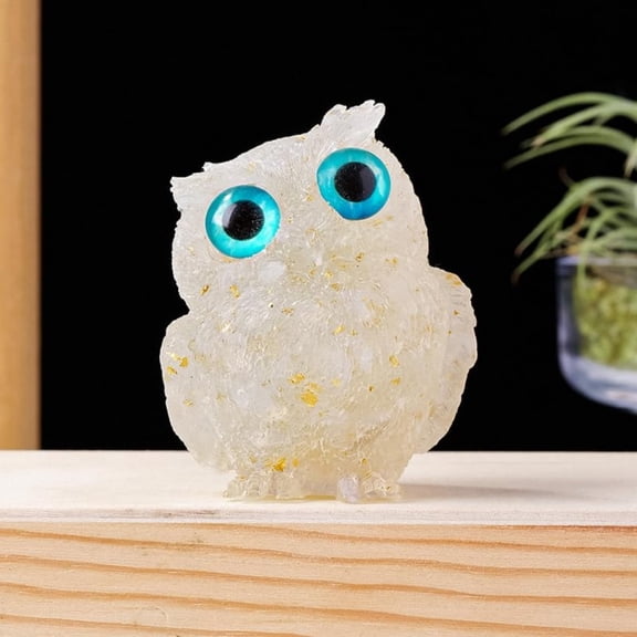 Gaiwos Crystal Chip Resin Owl Figurine 2.36 inches, Handmade Gemstone Home Decor Ornament, Healing Stone Sculpture, Unique Gift for Kids and Animal Lovers