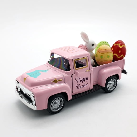 Gaiwos Easter Metal Truck Decor 5 inches, Easter Vintage Farm Pickup Truck with Eggs and Bunny, Mini Metal Diecast Farmhouse Pickup, Easter Decor for Party Home Kitchen Tabletop
