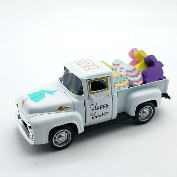 Gaiwos Easter Metal Truck Decor 5 inches, Easter Vintage Farm Pickup Truck with Eggs and Bunny, Mini Metal Diecast Farmhouse Pickup, Easter Decor for Party Home Kitchen Tabletop