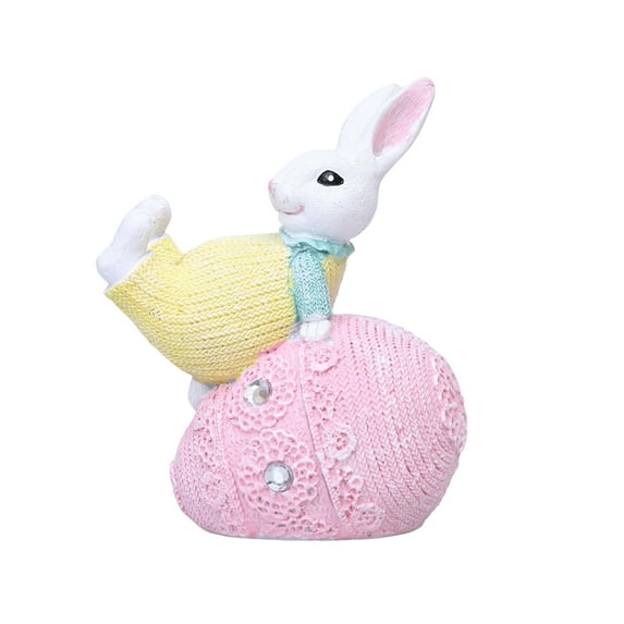 Gaiwos Easter Resin Bunny Statues Holding Colorful Easter Eggs Decorated with Artificial Diamonds, Gymnastics Sports Rabbit Figurines for Holiday Party Dinner Tabletopper Decor, 5 in