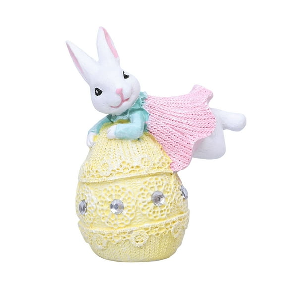 Gaiwos Easter Resin Bunny Statues Holding Colorful Easter Eggs Decorated with Artificial Diamonds, Gymnastics Sports Rabbit Figurines for Holiday Party Dinner Tabletopper Decor, 5 in