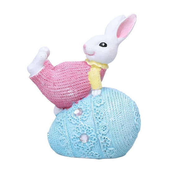 Gaiwos Easter Resin Bunny Statues Holding Colorful Easter Eggs Decorated with Artificial Diamonds, Gymnastics Sports Rabbit Figurines for Holiday Party Dinner Tabletopper Decor, 5 in