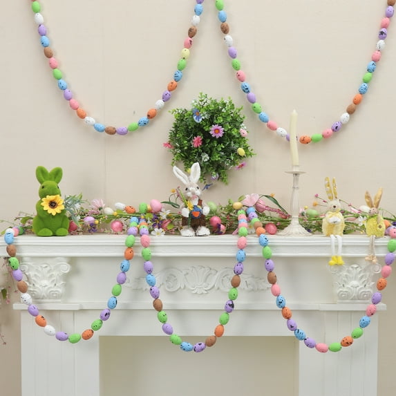 Gaiwos Easter Speckled Egg Garlands 5 FT, Handmade Foam Eater Egg, Colorful Easter Bunnies Hanging Garlands for Wall, Spring Birthday Party Home Decoration