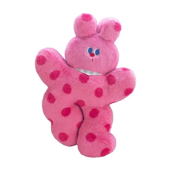 Gaiwos Fluffy Pink Wave Point Bunny Plush Toy 15.7 inches, Adorable Dopamine Style Stuffed Animal, Soft Hugging Buddy with Decorative Collar, Ideal for Bedroom Decor & Daily Companion