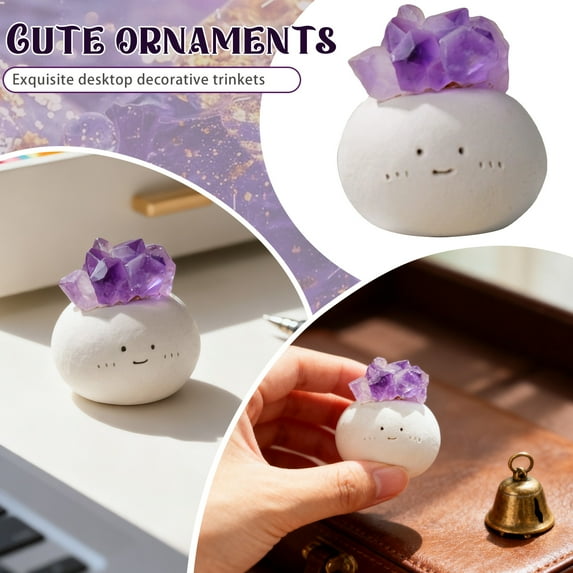 Gaiwos Natural Amethyst Crystals Stone Figurine with Cute Clay Base 1.5 inches, Healing Stones Desktop Ornament for Meditation, Chakra Balancing & Spiritual Decor