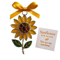 Gaiwos Sunflower Sea Glass Ornament 3.15 inches, Handmade Glass Sunflower Holiday Decor Hanging Wall & Tree Decoration, Rustic Vintage Sunflowers Gift for Living Room, Farmhouse Style Tree Ornament