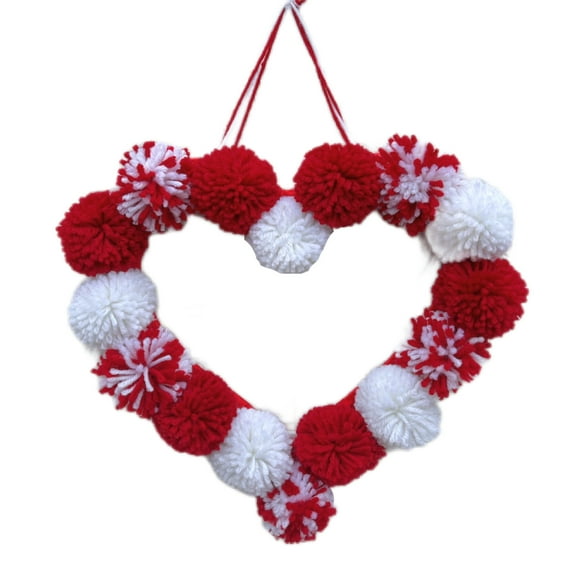 Gaiwos Valentine's Day Heart Wreath for Front Door 9.45 inches, Plush Pom Pom Heart Ornament, Romantic Fluffy Love Heart Valentines Day Decoration for Wedding Home Decor