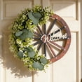 thumbnail image 1 of Gaiwos Wagon Wheel Wreaths 17.3 inches, Artificial Wreaths with Eucalyptus Leaves, Welcome Hanging Door Sign, Rustic Decor for Front Door Wall Farmhouse Outdoor, 1 of 8