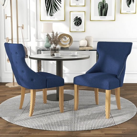 Gaji Wing Back Fabric Dining Chairs, Set of 2, Blue