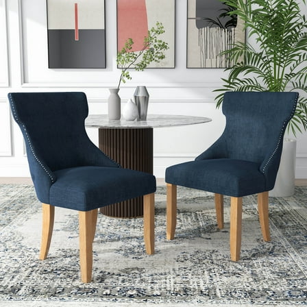 Gaji Wing Back Fabric Dining Chairs, Set of 2, Dark Blue