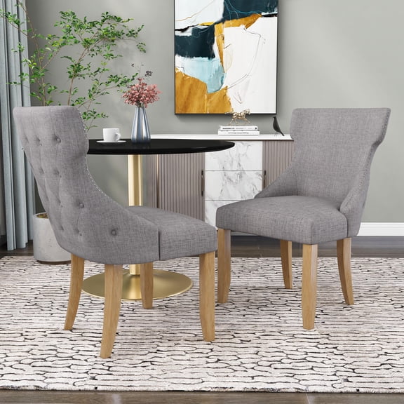 Gaji Wing Back Fabric Dining Chairs, Set of 2, Light Gray