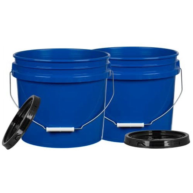 Gal Blue Plastic Buckets Food Grade BPA Free Pails With Lids Pack Of