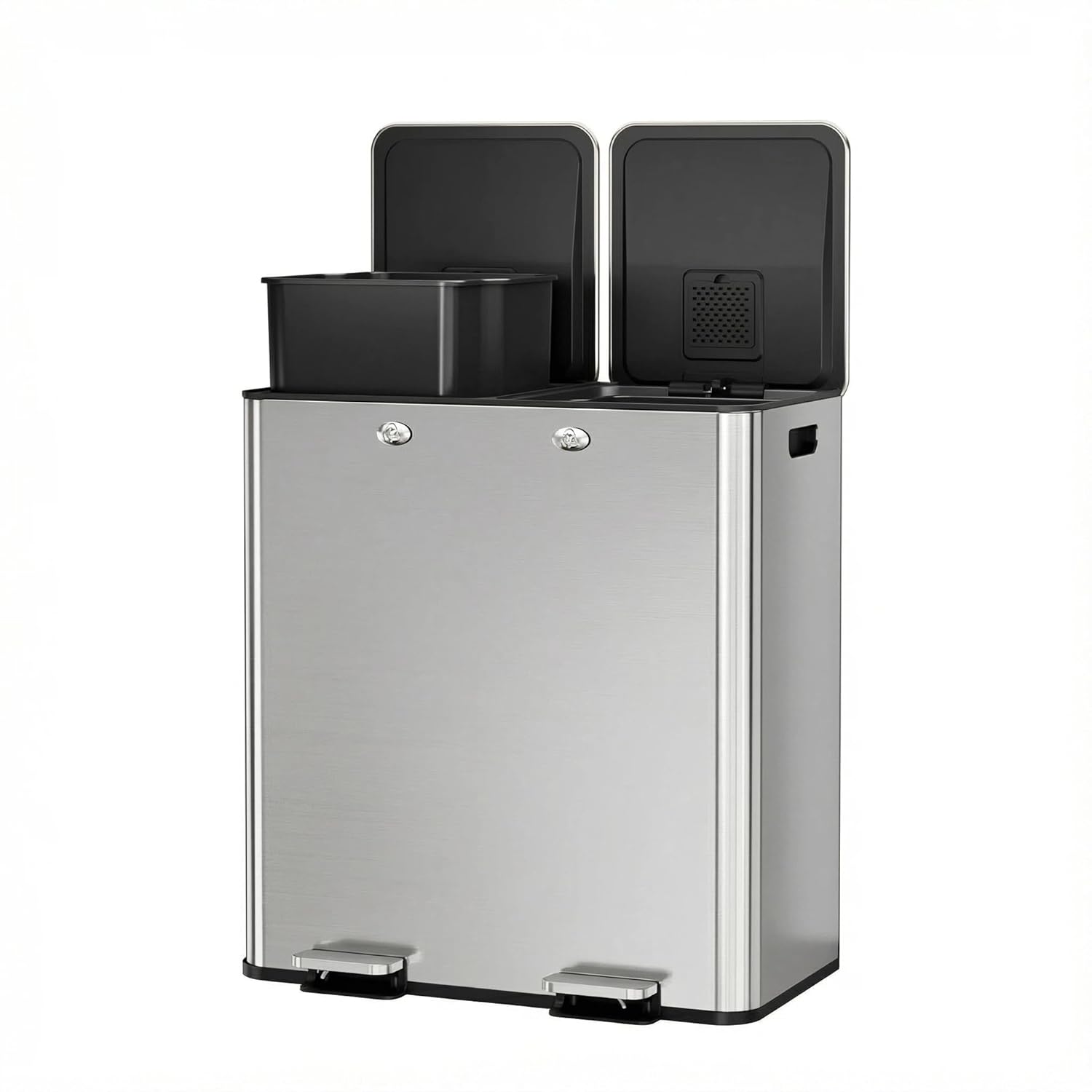 Gal Dual Compartment Trash Can Stainless Kitchen Garbage Bin with Foot ...