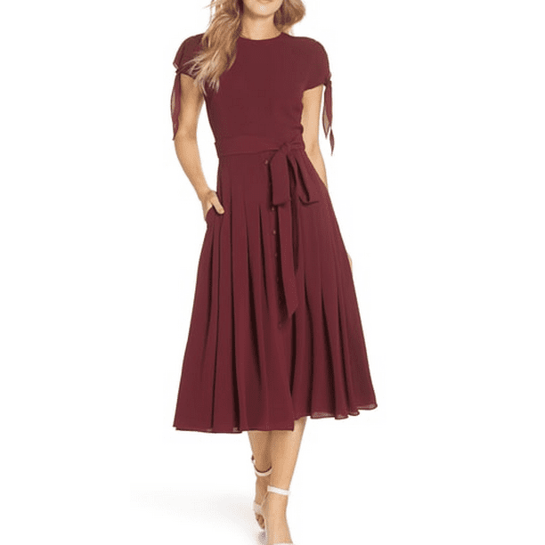 Gal Meets Glam Collection OXBLOOD-CUSTOM Women's Bette Pleated Midi Dress,  US 8 - Walmart Business Supplies