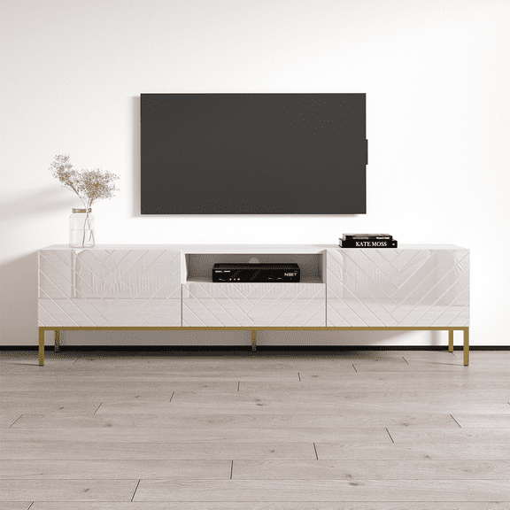 Gala 01 TV Stand for TVs up to 85", Mid-Century Modern High Gloss 75" Entertainment Center, TV Media Console with Storage Cabinets