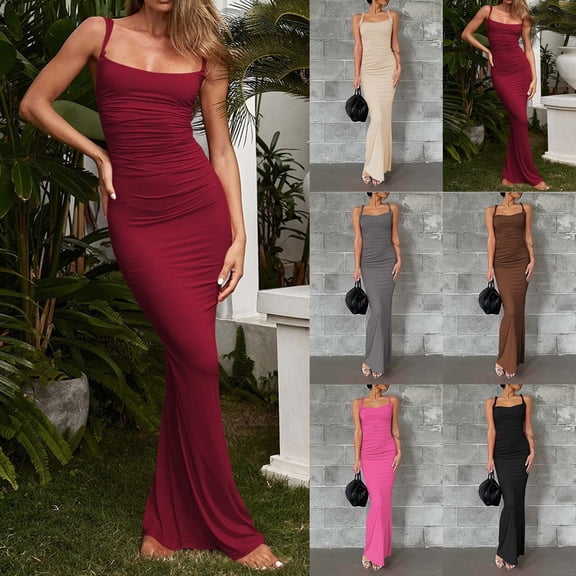 Gala Dresses for Women Spaghetti Strap Corset Top Maxi Dress Ruffle Hem Long Evening Gown Formal Party Evening Dress Grey M