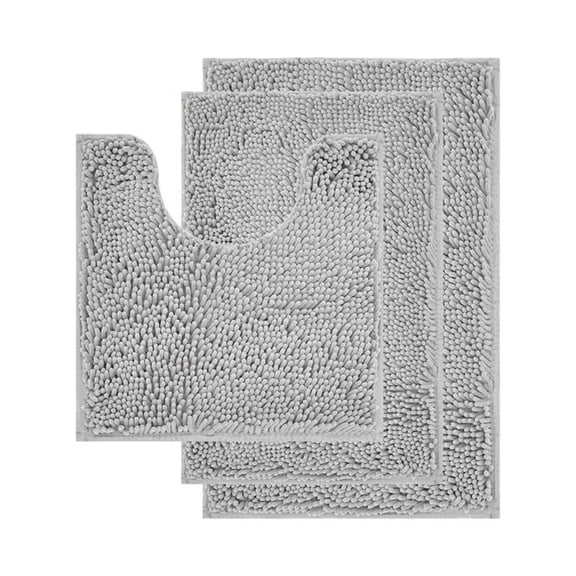 GalaGab Bathroom Floor Mat with Thick Chenille Anti Slip Pad, Quick Drying, Machine Washable, Suitable for Cats, Dogs and Pets, Suitable for Various Scenarios, 3-piece set,Light Grey