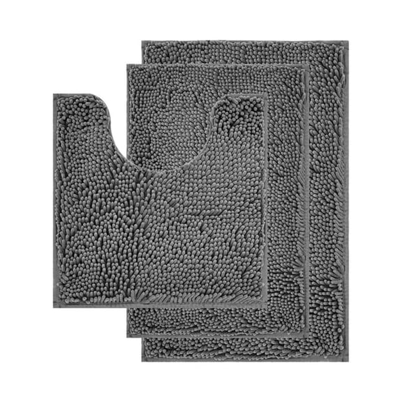 GalaGab Bathroom Floor Mat with Thick Chenille Anti Slip Pad, Quick Drying, Machine Washable, Suitable for Cats, Dogs and Pets, Suitable for Various Scenarios, 3-piece set,Dark Grey