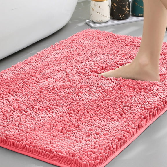 GalaGab Bathroom Floor Mat with Thick Chenille Anti Slip Pad, Quick Drying, Machine Washable, Suitable for Cats, Dogs and Pets, Suitable for Various Scenarios, 16"×24",Peach Pink