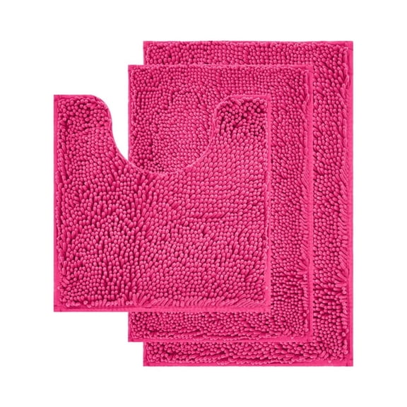 GalaGab Bathroom Floor Mat with Thick Chenille Anti Slip Pad, Quick Drying, Machine Washable, Suitable for Cats, Dogs and Pets, Suitable for Various Scenarios, 3-piece set,Magenta