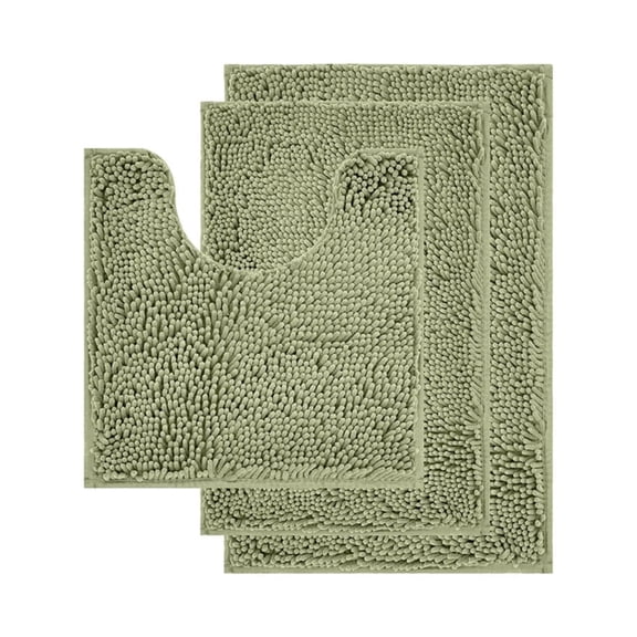 GalaGab Bathroom Floor Mat with Thick Chenille Anti Slip Pad, Quick Drying, Machine Washable, Suitable for Cats, Dogs and Pets, Suitable for Various Scenarios, 3-piece set,Sage Green