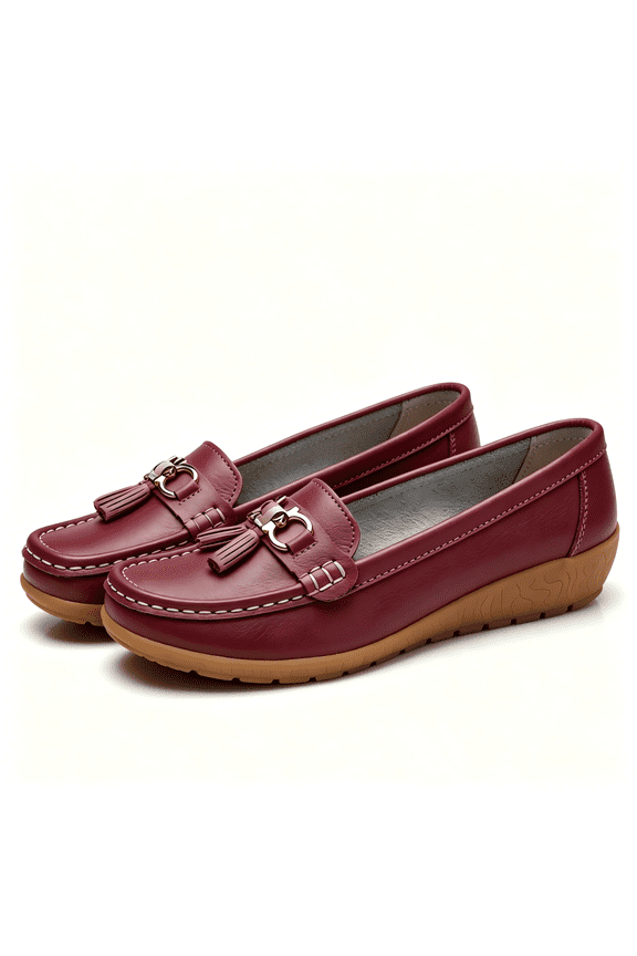 GalaGab Retro Tassel Slope Custom Shoes for Women, Breathable Soft Leather Anti Slip Commuter Shoes, Versatile Round Head Low Heel Casual Shoes