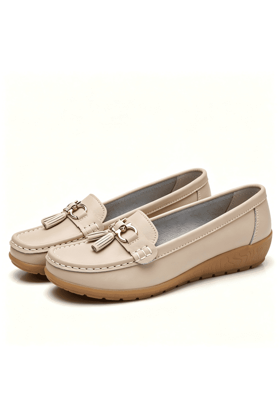 GalaGab Retro Tassel Slope Custom Shoes for Women, Breathable Soft Leather Anti Slip Commuter Shoes, Versatile Round Head Low Heel Casual Shoes