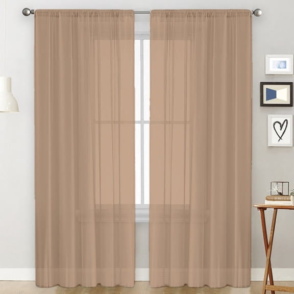 GalaGarb Curtains 2 Pcs Set, Rod Pocket Solid Voile Panel Drapery for Bedroom/ Guest Room/ Patio Door/Wedding/Backdrop /Living Room