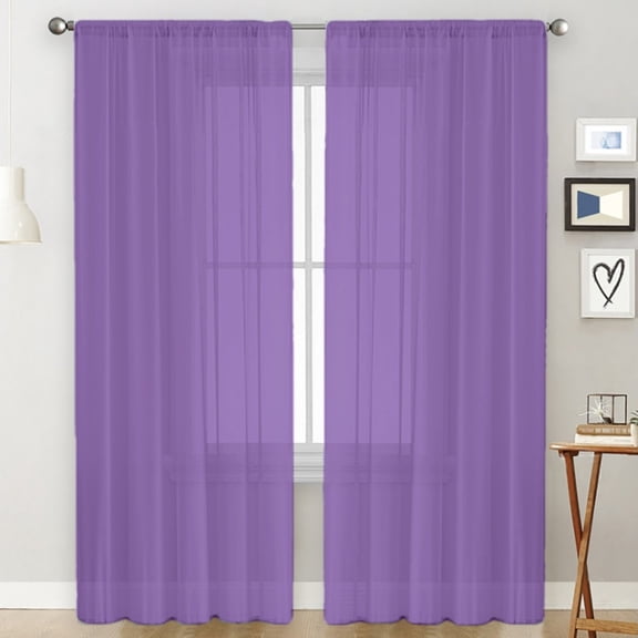 GalaGarb Curtains 2 Pcs Set, Rod Pocket Solid Voile Panel Drapery for Bedroom/ Guest Room/ Patio Door/Wedding/Backdrop /Living Room