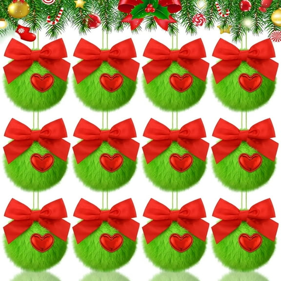 GalaZip 12 Pcs Red and Green Furry Christmas Ball Ornaments for Tree Red and Green Christmas Decorations Soft Faux Fur Pom Pom Ball Ornaments for Home Party Supplies Fireplace Mantel Wall Decor