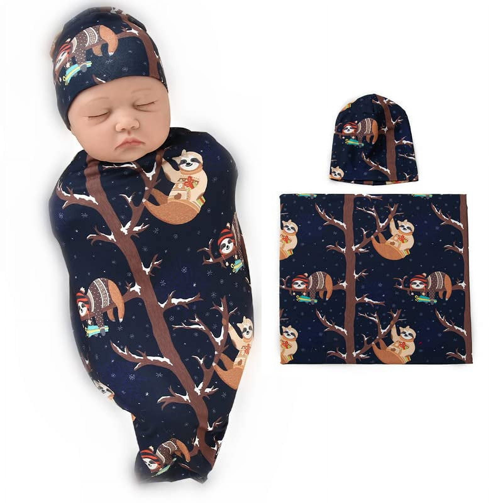 Galabloomer Newborn Swaddle Blanket with Beanie Set Baby Boy Receiving