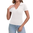thumbnail image 1 of Galabris Women's Short Sleeve Polo Shirts Deep V Neck Business Lapel Tops Slim Fitted Going Out Basic Tee Ribbed Knit, 1 of 8