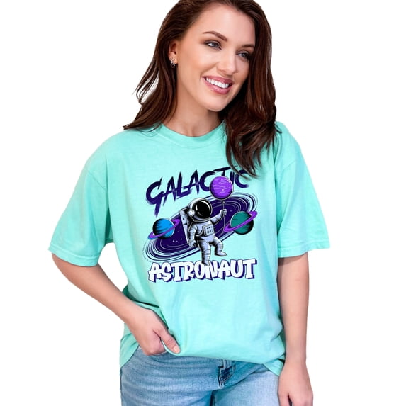 Galactic Astronaut T-Shirt, Space Explorer Graphic Tee, Cool Sci-Fi Shirt, Futuristic Astronaut Design, Outer Space Planets Art, Chalky Mint Comfort Colors T-Shirt, Large