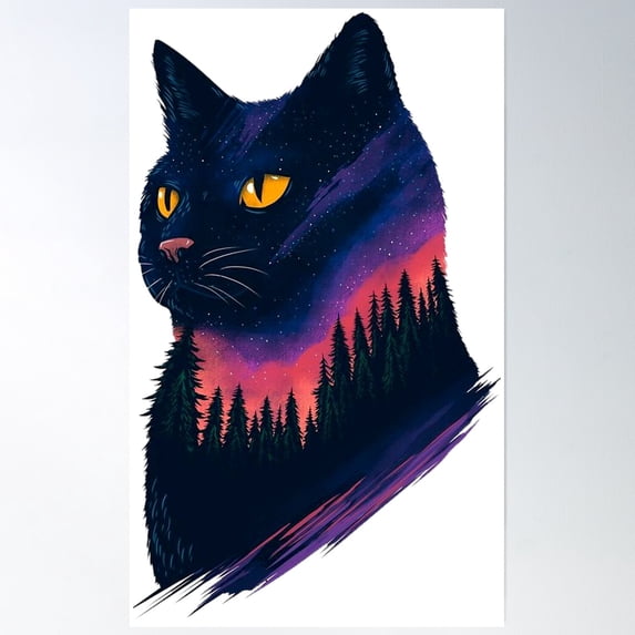 Galactic Cat Poster Wall Art, Modern Wall Decor, 24x36 UNFRAMED