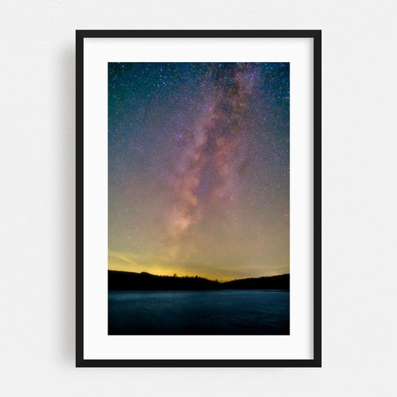 The Galactic Core over North South Lake 01 - Haines Falls New York Photography Milky Way Night Sky Stars Astronomy Space Cosmic Landscape Black Framed Wall Art Print 16 x 24 inches