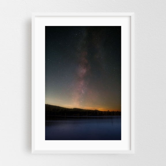 The Galactic Core over North South Lake 02 - Haines Falls New York Photography Night Sky Milky Way Stars Landscape Lake Nature Scenic White Framed Wall Art Print 16 x 24 inches