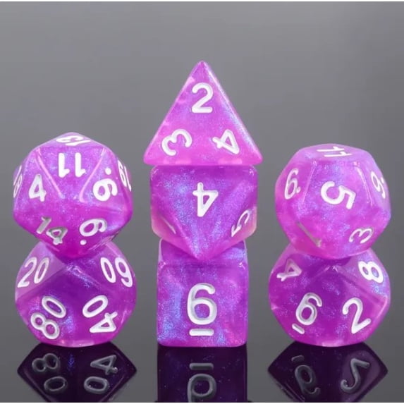 Galactic Dice Acrylic HD Dice Sets - Fairy God (Pink & White) Set of 7 Dice
