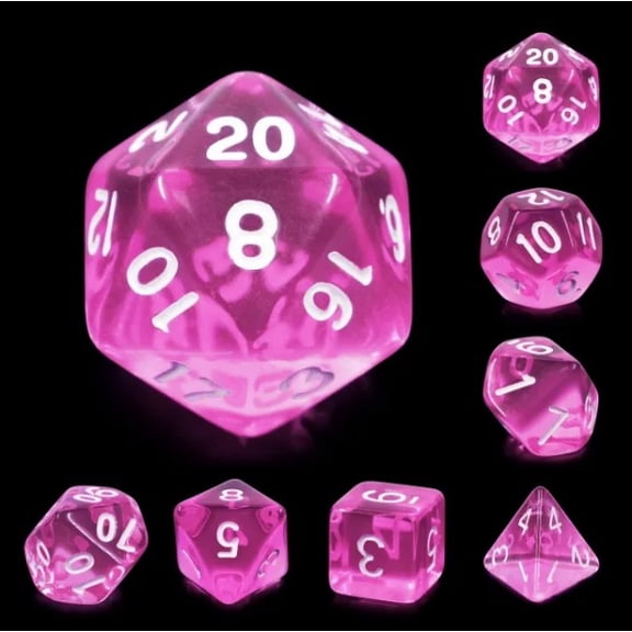 Galactic Dice Acrylic HD Dice Sets - Magenta Gems (Pink & White) Set of 7 Dice