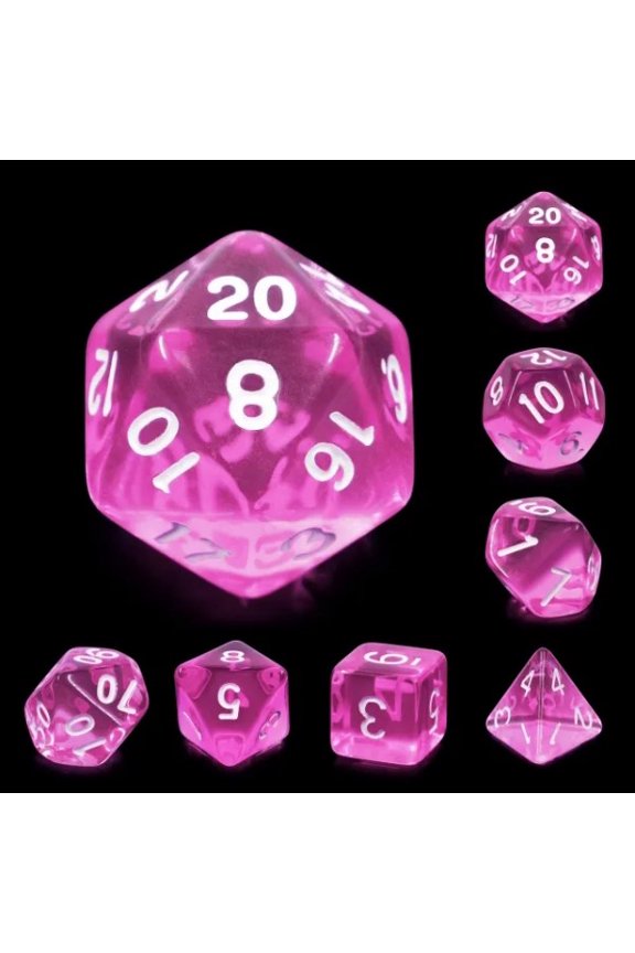 Galactic Dice Acrylic HD Dice Sets - Magenta Gems (Pink & White) Set of 7 Dice