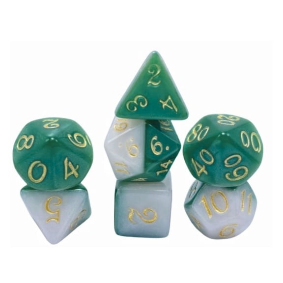 Galactic Dice Acrylic Sets - Green & White Swirl Set of 7 Dice