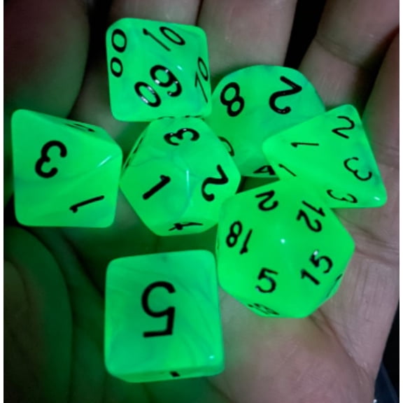 Galactic Dice Acrylic Sets - Neon Swirl Glow-in-the-Dark Set of 7 Dice