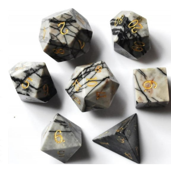 Galactic Dice Premium Dice Sets - Black Grid Stone Set of 7 Dice with Tin