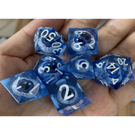 Galactic Dice Premium Dice Sets - Blue Dragon Eyes Sharp Resin Set of 7 Dice