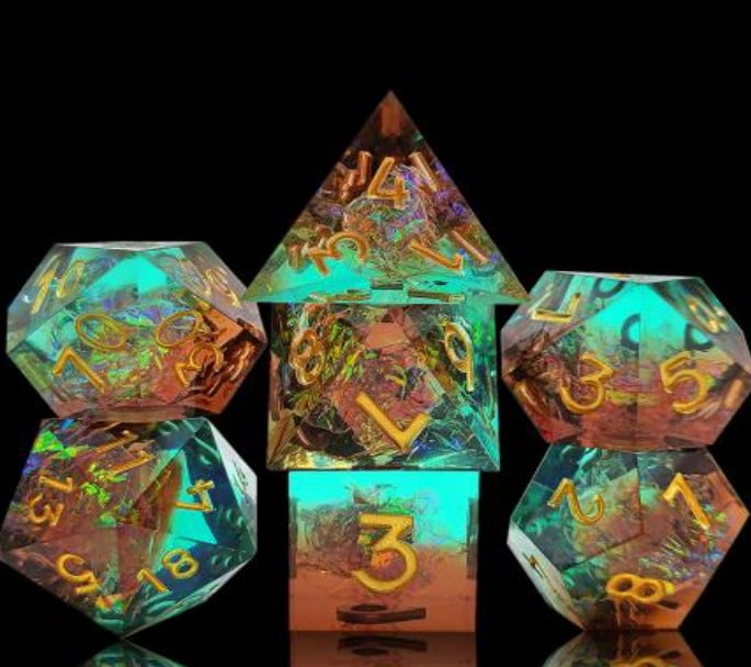 Galactic Dice Premium Dice Sets - Clear Aqua & Brown Sharp Resin Set of 7 Dice