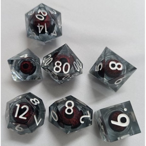 Galactic Dice Premium Dice Sets - Clear Brown Moving Eyes Sharp Resin Set of 7 Dice