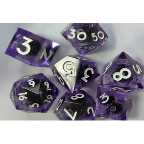 Galactic Dice Premium Dice Sets - Clear Purple Dragon Eyes Sharp Resin Set of 7 Dice