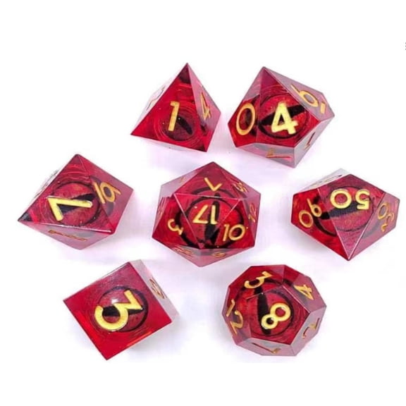 Galactic Dice Premium Dice Sets - Clear Red Dragon Eyes Sharp Resin Set of 7 Dice