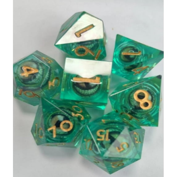 Galactic Dice Premium Dice Sets - Clear Teal Dragon Eyes Sharp Resin Set of 7 Dice