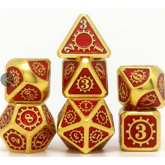 Galactic Dice Premium Dice Sets - DG-Gear Dice Red & Gold (Ver 1) Set of 7 Dice with Tin