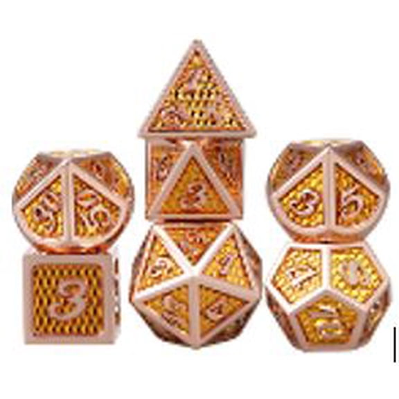 Galactic Dice Premium Dice Sets - Dragon Skin Gold & Silver (Ver 1) Set of 7 Dice with Tin